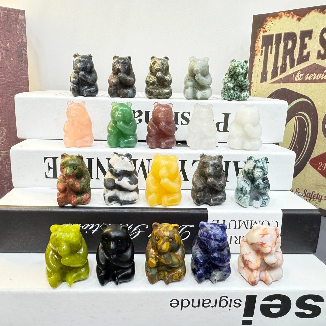 Hand Carved Mini Crystal Bear, Gemstone Bear Figurine, Crystal Animal
