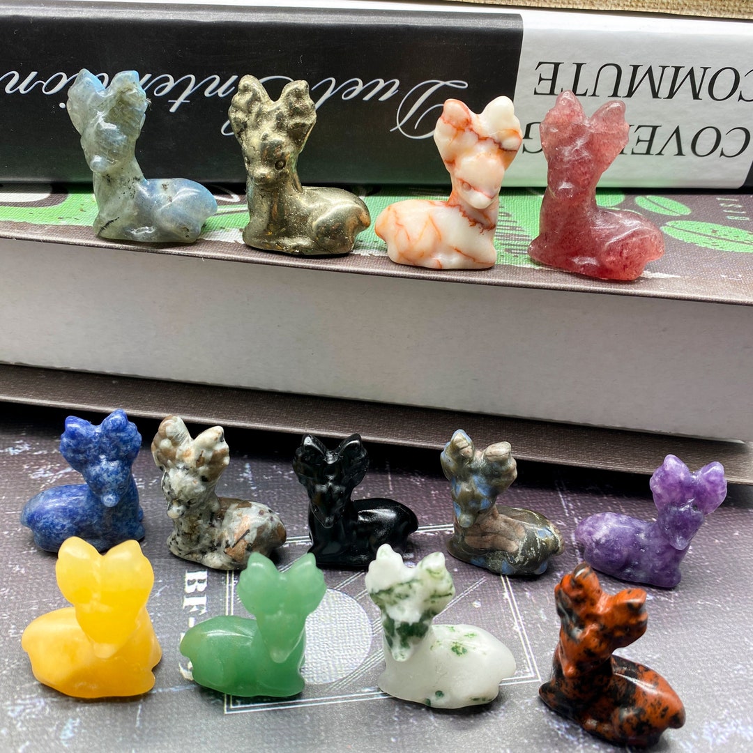 1.2'' Quartz Crystal Deer Carving, Gemstone Deer Figurine, Crystal