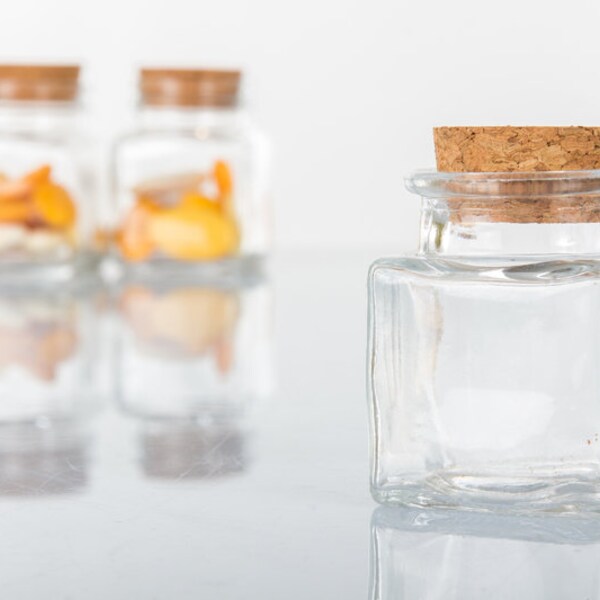 Pots carrés en verre transparent avec bouchon en liège pour porte-confettis pour marque-places de mariage