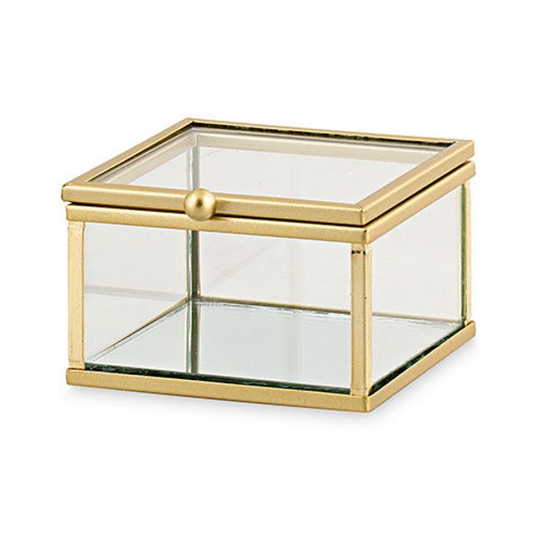 MirrorEd Gold Glass and Metal Box - Glass and Mirror Gold Metal Box