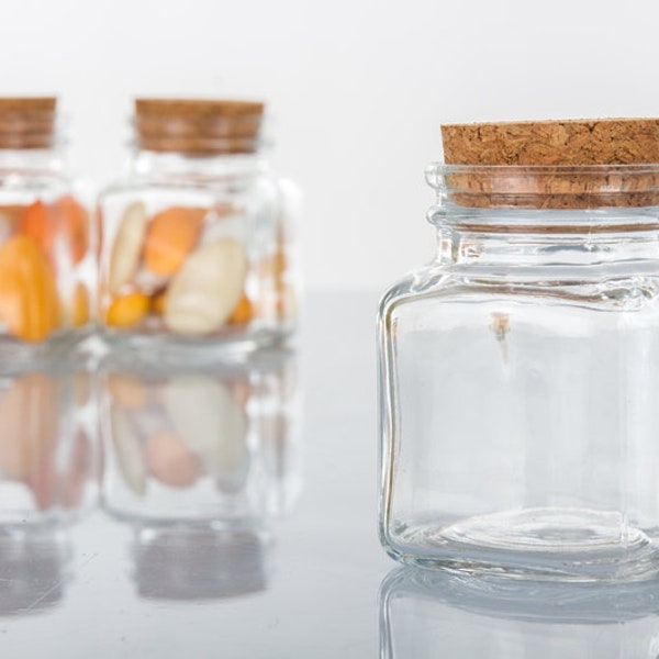 12 pots carrés en verre transparent avec bouchons en liège pour porte-confettis pour marque-places de mariage