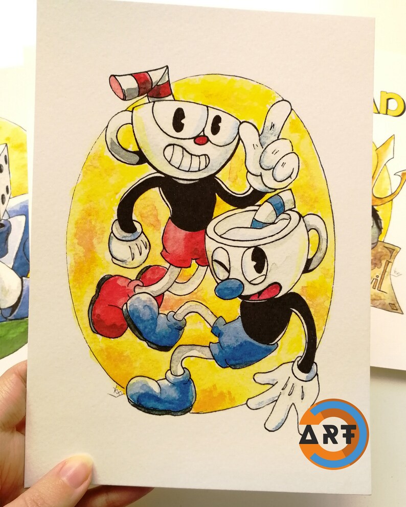 Cuphead art prints set pin gift box pixel art | Etsy