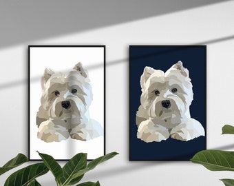 West Highland Terrier Print // WESTIE // A4, A5 Prints and Greetings Cards // NAVY // WHITE