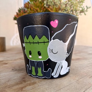 Frankenstein and his Bride | "A Little Kiss" | Hand-painted cabo flair terracotta pot
