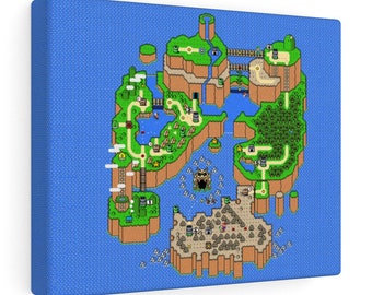 Super Mario World SNES Map Overworld Retro Gaming Wall Art Canvas