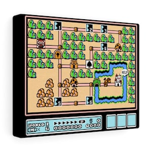 Super Mario Bros 3 World 1 Map Retro Gaming Classic Wall Art Canvas Print
