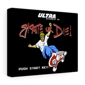 Skate Or Die Retro Classic Gaming Title Screen Wall Art Canvas Print