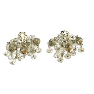 Vintage Champagne Beaded Dangly Clip on Earrings
