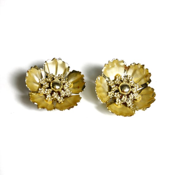 Boucles D'oreilles Clips Vintage Fleur Dorée Des Années 80 - Occasion, Style Rétro