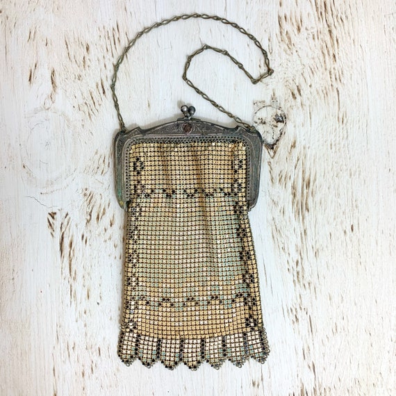 Vintage Art Deco Enameled Mesh Purse - image 1