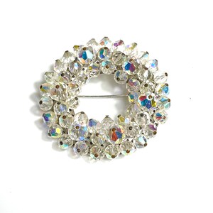 Vintage Crystal Beaded Wreath Brooch Pin