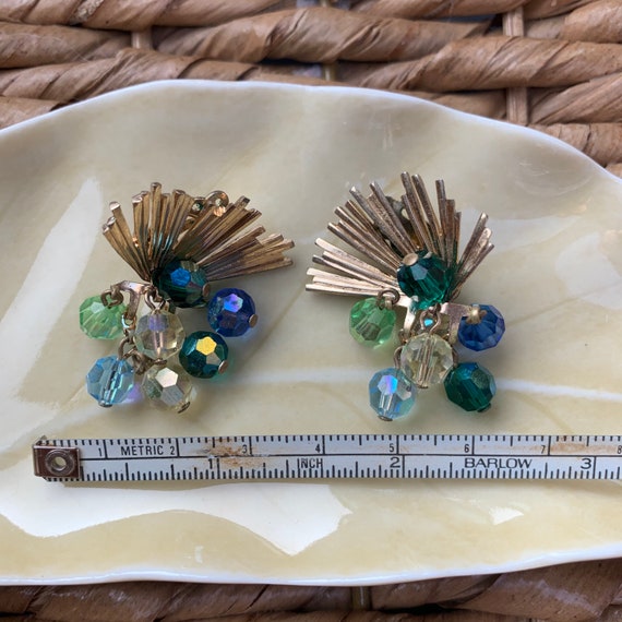 Vintage Art Deco Inspired Gold and Blue Beaded Cl… - image 7