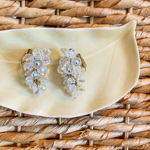 Vintage Sparkly Clear Beaded Dangle Clip on Earrings