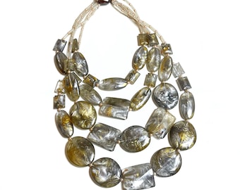 Giorgio Armani Statement Necklace Triple Strand Resin Gold Tone Chunky Bib