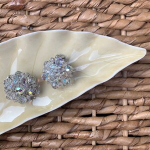 Vintage Sparkly Clear Beaded Clip on Earrings