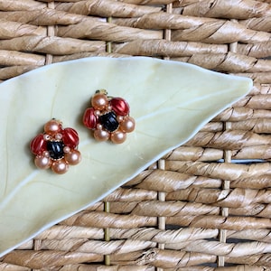 Vintage Rose Gold Beaded Clip on Earrings