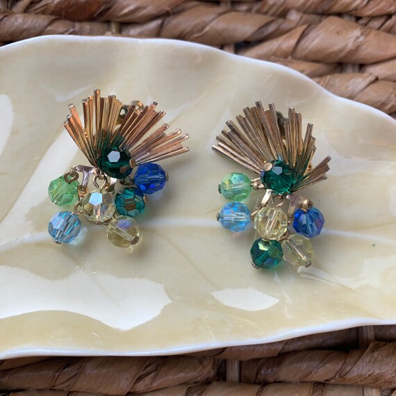 Vintage Art Deco Inspired Gold and Blue Beaded Cl… - image 3