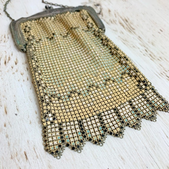 Vintage Art Deco Enameled Mesh Purse - image 3