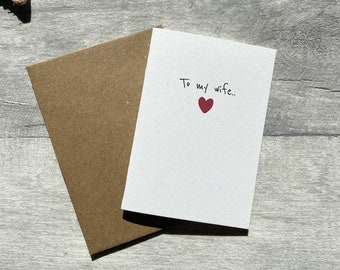 To my Wife, Mini Note Card, Wedding Anniversary Card, Birthday Card for Wife, Valentine's Day Card, Simple Heart, Heart Accent Card