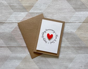 Personalised Anniversary Card, Wedding Anniversary Card, Valentine's Day Card, Simple Heart, Heart Accent Card