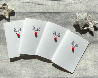 Reindeer Cards, Handmade Christmas Cards, Holiday Cards, Cute Xmas Card, Christmas Greetings Cards (4 Pack), Mini Christmas Cards