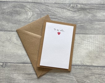 To my Wife, Wedding Anniversary Card, Birthday Card for Wife, Valentine's Day Card, Simple Heart, Heart Accent Card