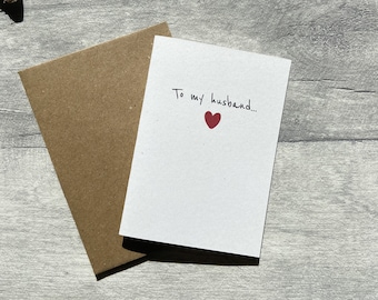 To my Husband, Mini Note Card, Wedding Anniversary Card, Birthday Card for Husband, Valentine's Day Card, Simple Heart, Heart Accent Card