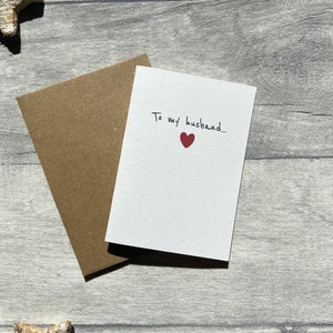 To my Husband, Mini Note Card, Wedding Anniversary Card, Birthday Card for Husband, Valentine's Day Card, Simple Heart, Heart Accent Card image 1