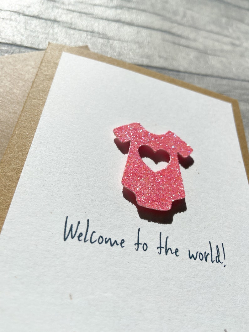 New Baby Card, Sparkle Baby Grow Card, Welcome to the world Card, Card for New Baby image 3