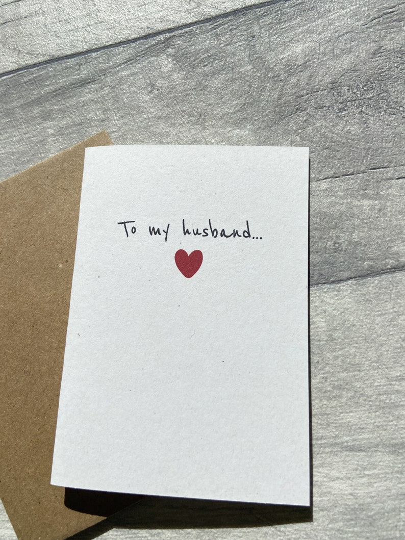 To my Husband, Mini Note Card, Wedding Anniversary Card, Birthday Card for Husband, Valentine's Day Card, Simple Heart, Heart Accent Card image 2