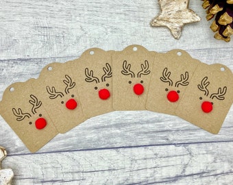 Reindeer Christmas Gift Tags with Twine, Pack of 6, Choice of Twine Colour, Christmas Tags