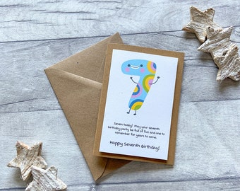 7th Birthday Card, Birthday Card for Child, Happy Birthday Card for Kids, Children's Poem Birthday