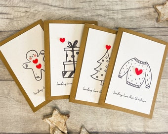 4 Pack of Cards, Sending Love This Christmas, Christmas Jumper, Gingerbread, Christmas Presents, Christmas Tree, Christmas Card Pack