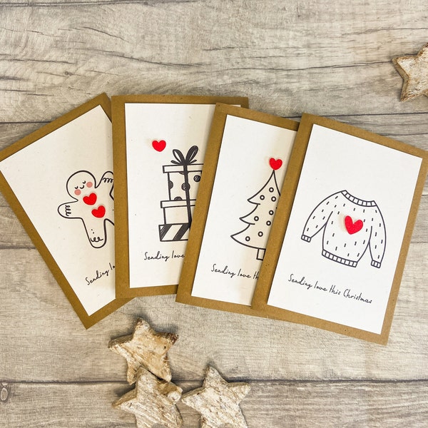 4 Pack of Cards, Sending Love This Christmas, Christmas Jumper, Gingerbread, Christmas Presents, Christmas Tree, Christmas Card Pack