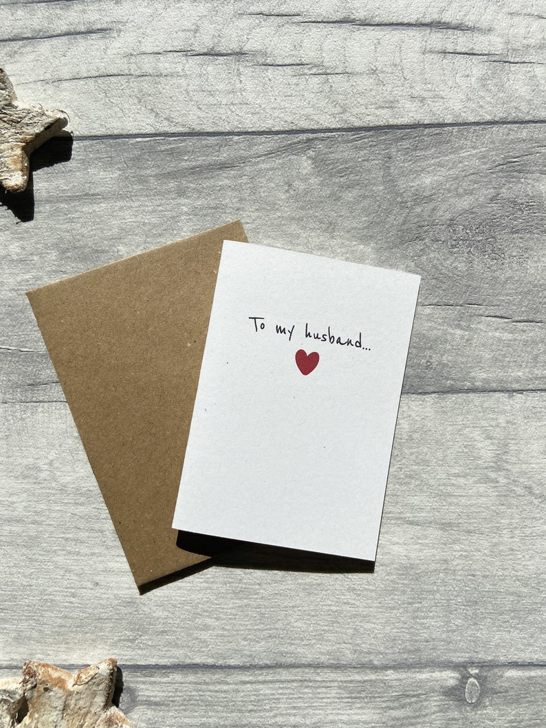 To my Husband, Mini Note Card, Wedding Anniversary Card, Birthday Card for Husband, Valentine's Day Card, Simple Heart, Heart Accent Card image 1