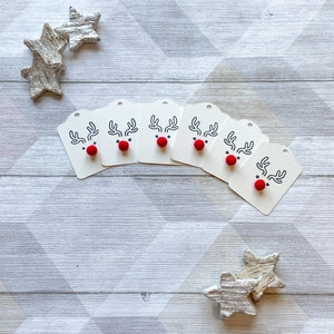 Reindeer Christmas Gift Tags with Twine, Pack of 6, Choice of Twine Colour, Christmas Tags Ivory