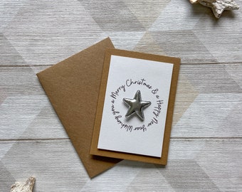 Handmade Christmas Card, Holiday Card, Cute Star Xmas Card, Christmas Greetings Card