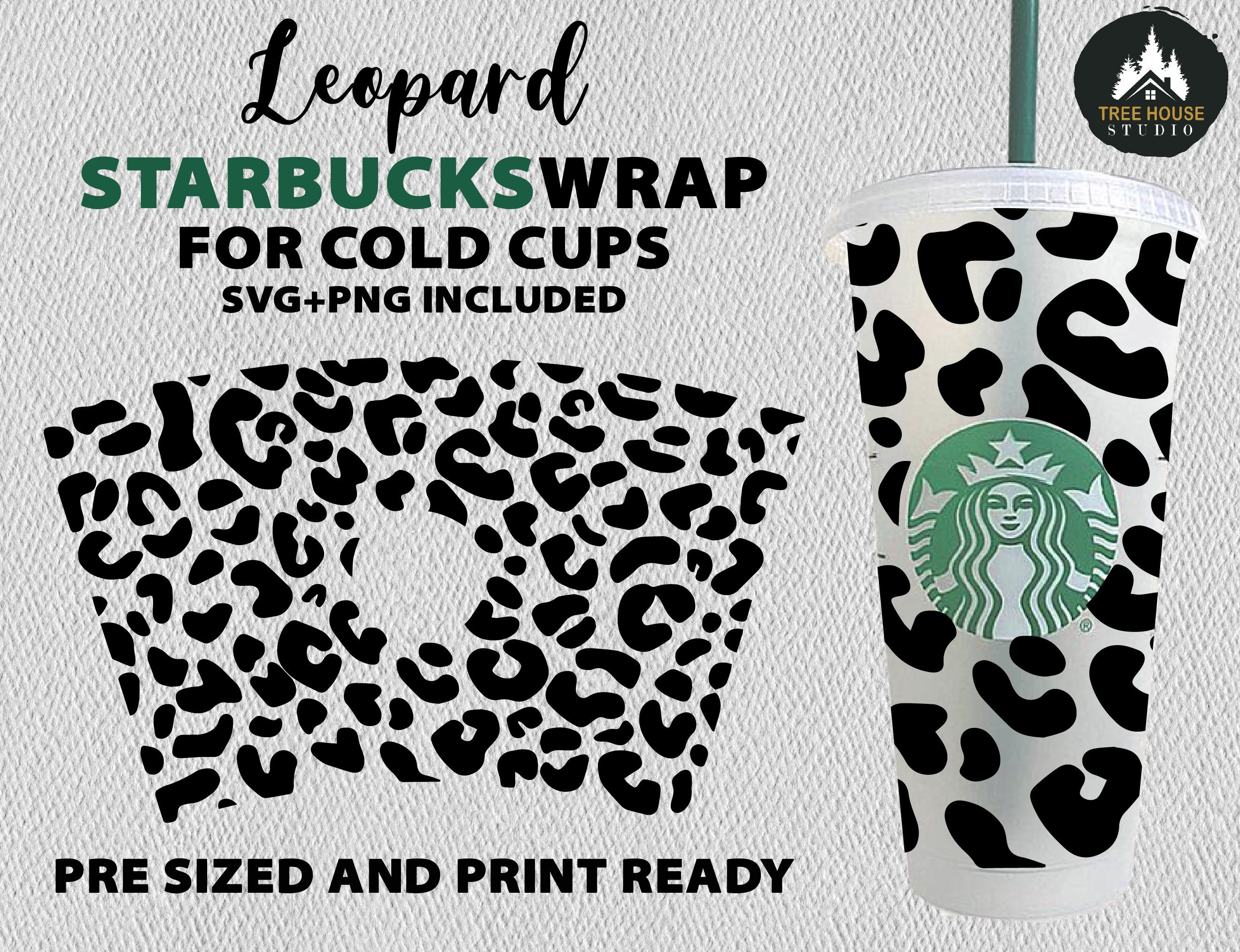 Seamless Full Wrap Leopard Print For Starbucks, Cheetah Cup Full Wrap