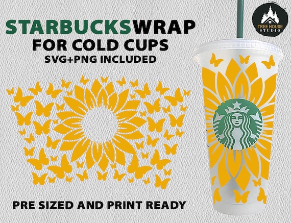 Download Sunflower Starbucks Coffee SVG PNG Butterfly Full Wrap | Etsy