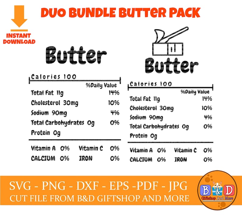Christmas funny food SVG Family Group Shirt SVG Butter Thanksgiving food nutrition facts Duo bundle SVG