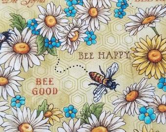 Daisies and Bees on Yellow Premium Cotton Fabric By the Yard 100% Cotton Quilting Cotton Fabric Ready to Ship!