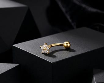 16G Surgical Steel Rook Piercing, Flower CZ Rook Earring, Floral Curved Barbell, Eyebrow Ring, Gifts