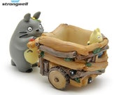 Cart Totoro Flower Pot Art - Resin Crafts Green Plant Container - Desktop Adorn Home Gardening Furnishing Cartoon