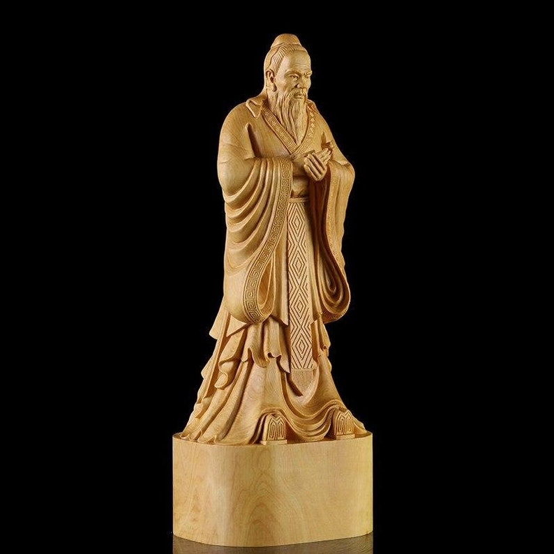 Institute Chinese Traditional Culture Gift Figures Carving Crafts Confucius statue Wood Figurine