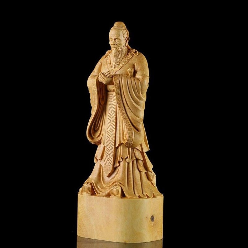 Institute Chinese Traditional Culture Gift Figures Carving Crafts Confucius statue Wood Figurine