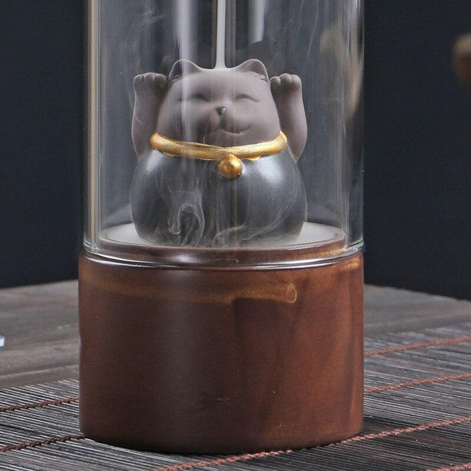 The Lucky Cat Backflow Incense Burner with Glass Cover for Etsy