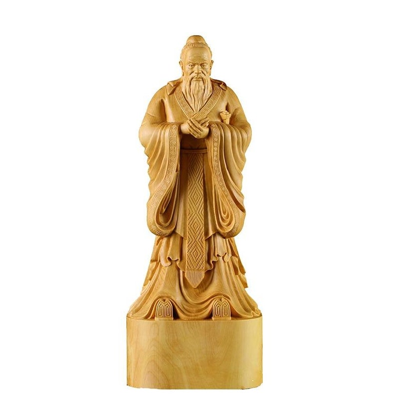 Institute Chinese Traditional Culture Gift Figures Carving Crafts Confucius statue Wood Figurine