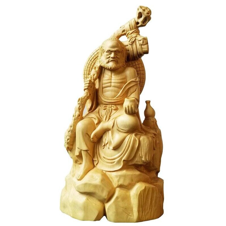 18CM Dharma Zen Italian Lohan Chinese Culture Craft Decoration Character Sculpture Hand wood ornament