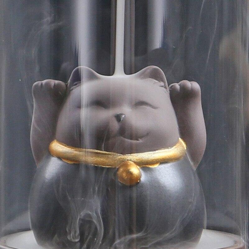 The Lucky Cat Backflow Incense Burner with Glass Cover for Etsy
