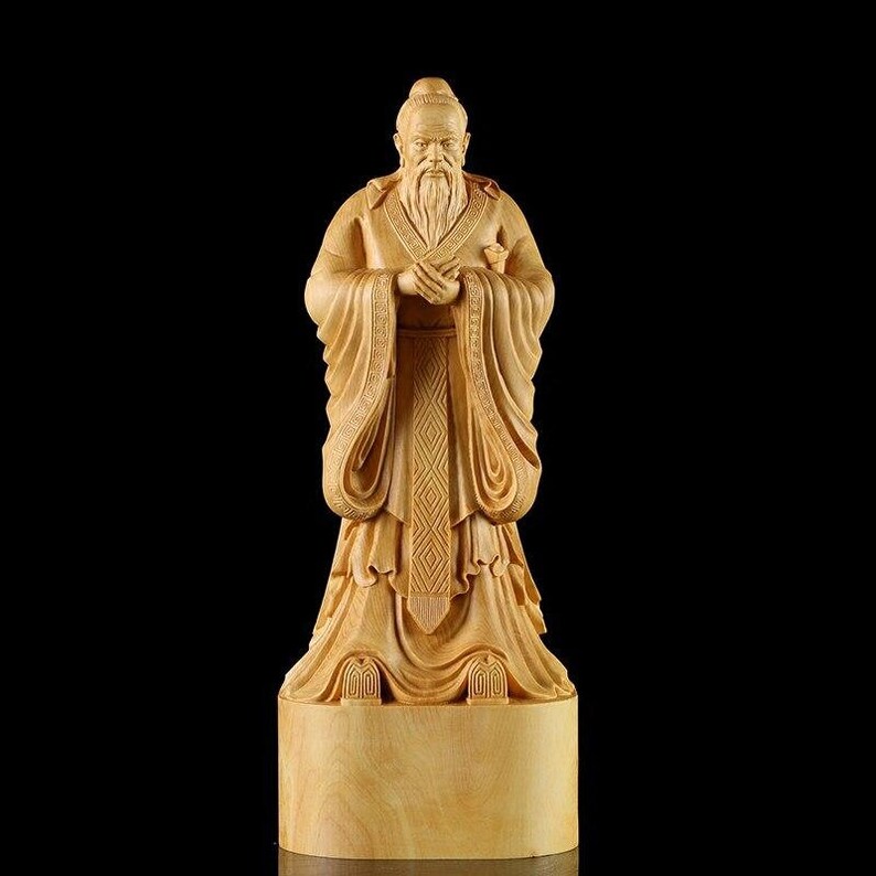 Institute Chinese Traditional Culture Gift Figures Carving Crafts Confucius statue Wood Figurine